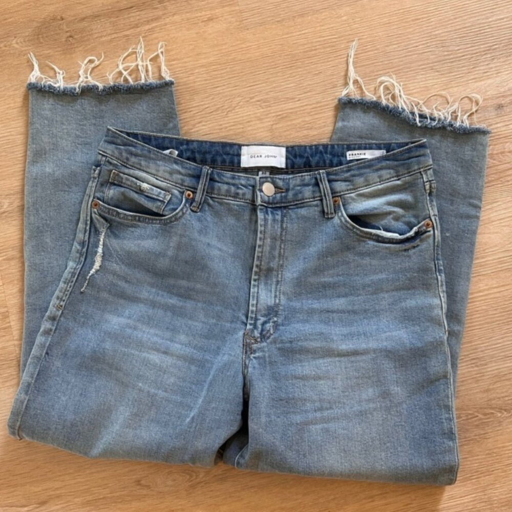 Dear John Jeans Womens 30 Stretch Straight High Rise Cropped Distressed Raw Hem